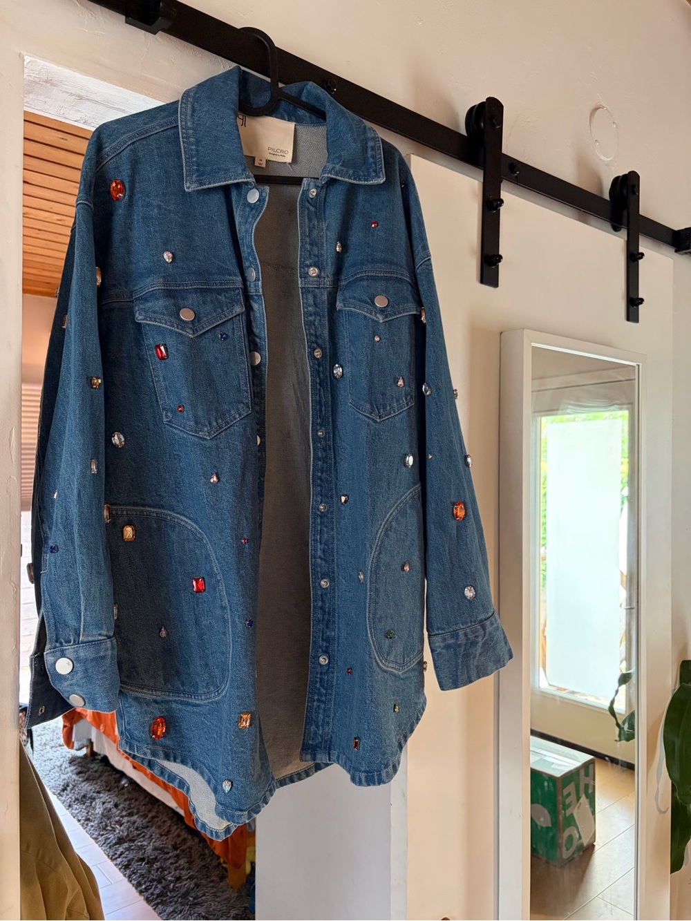 Anthropologie Pilcro Embellished Denim Jacket with Jewel Accents